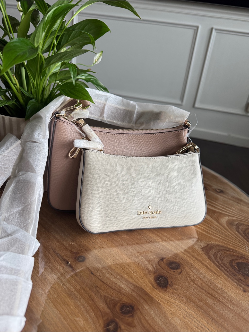 Kate Spade Cream & Blush Saffiano Double Pouch Shoulder Bag